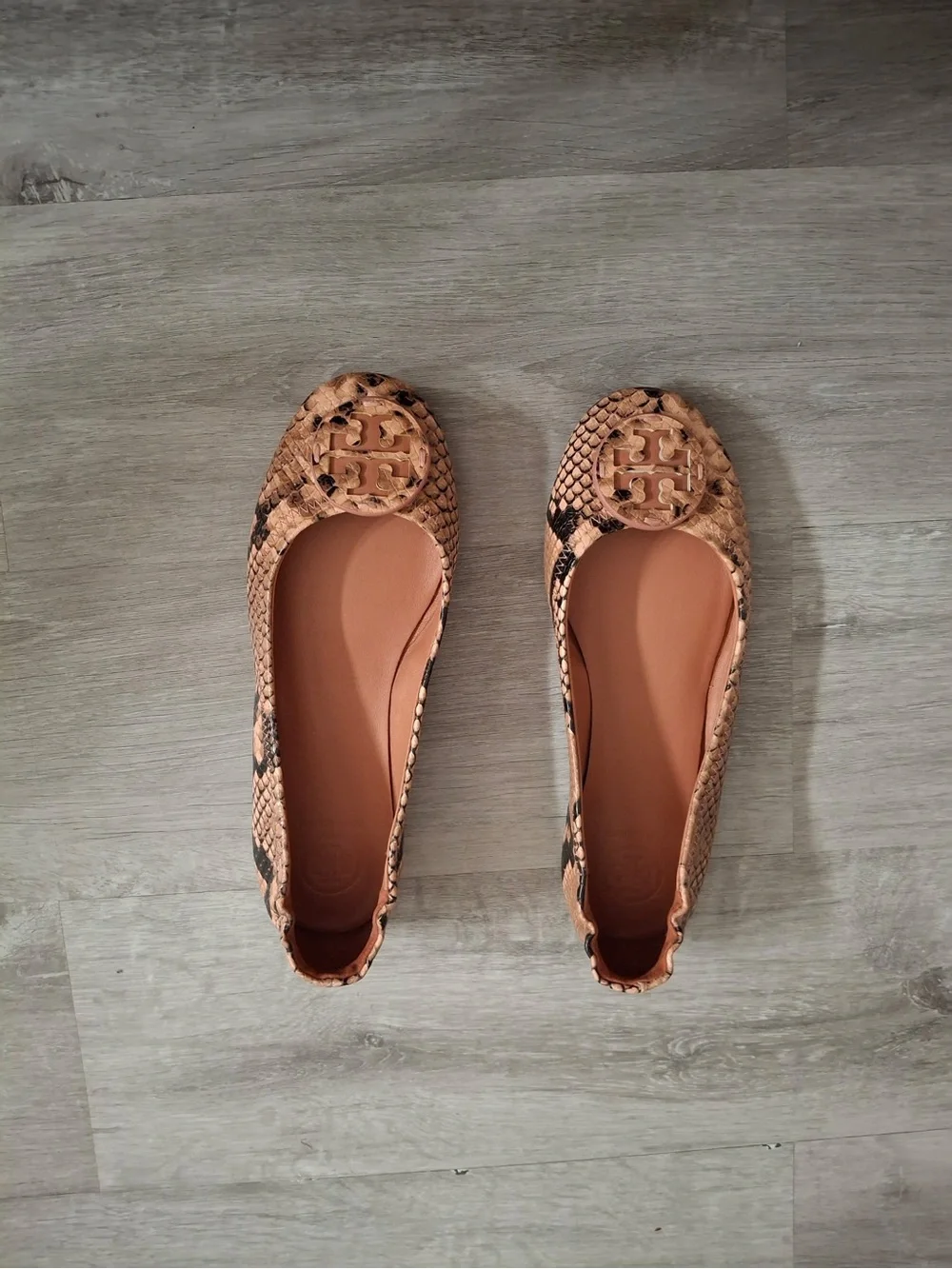 Tory Burch Snake-Print Ballet Flats in Tan and Black size 6